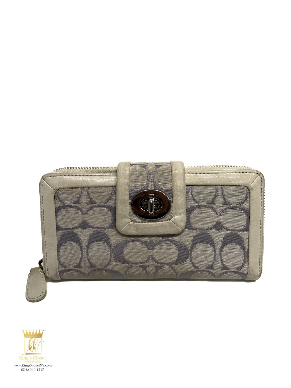 Coach Beige and Gray Signature Zip-Around Wallet